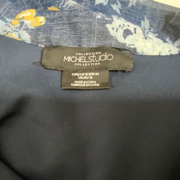 MICHEL STUDIO Blue Floral Midi Dress 3/4 Sleeve Fully Lined US Sz 12 - Picture 6 of 10